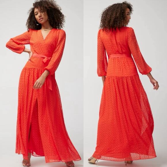 White House Black Market Eyelet Maxi Dress Orange Size 12 - Picture 1 of 14